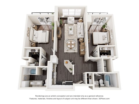 Floor plan for 2 beds, 2 baths, 1205 sqft